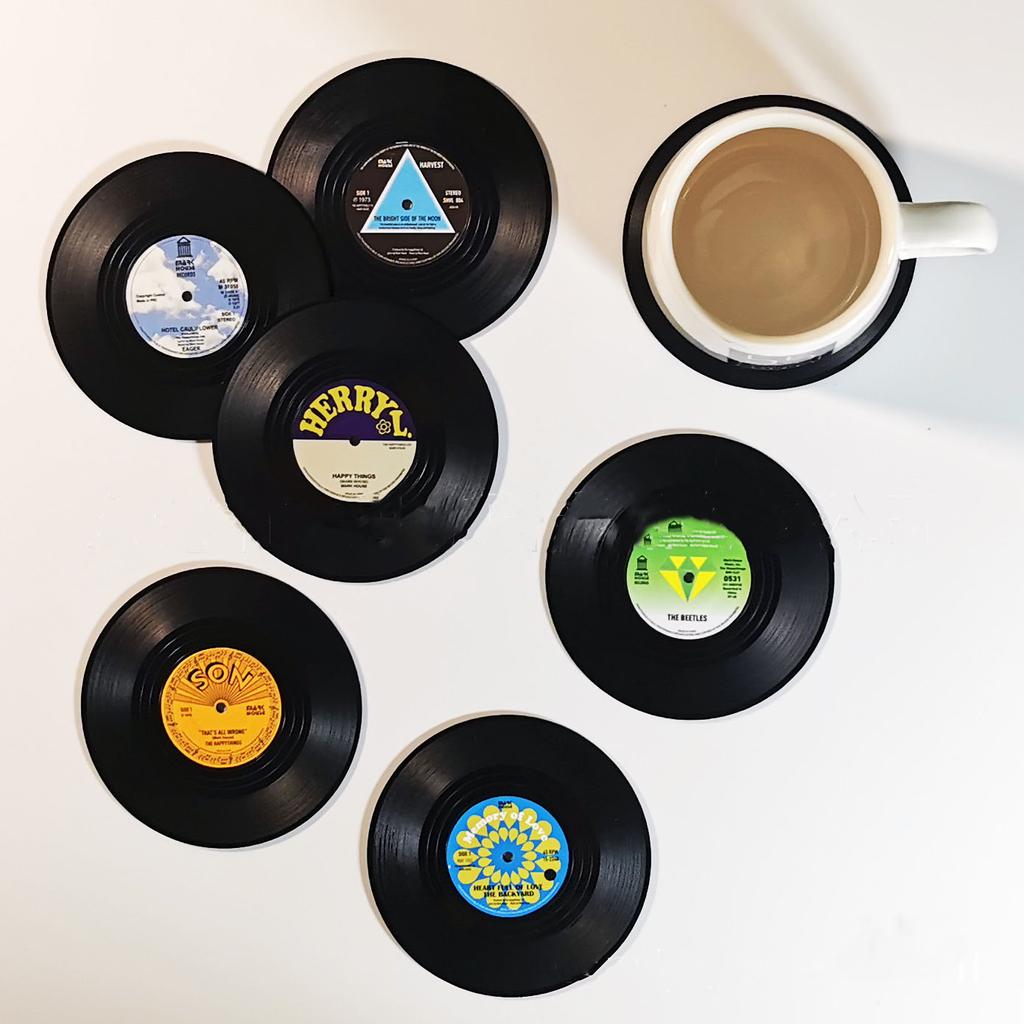 Retro CD Record Coaster Colorful Vinyl Record Coasters Funny Mat Cup For Drinks Heat Resistant Non-Slip Pad Kitchen Accessories