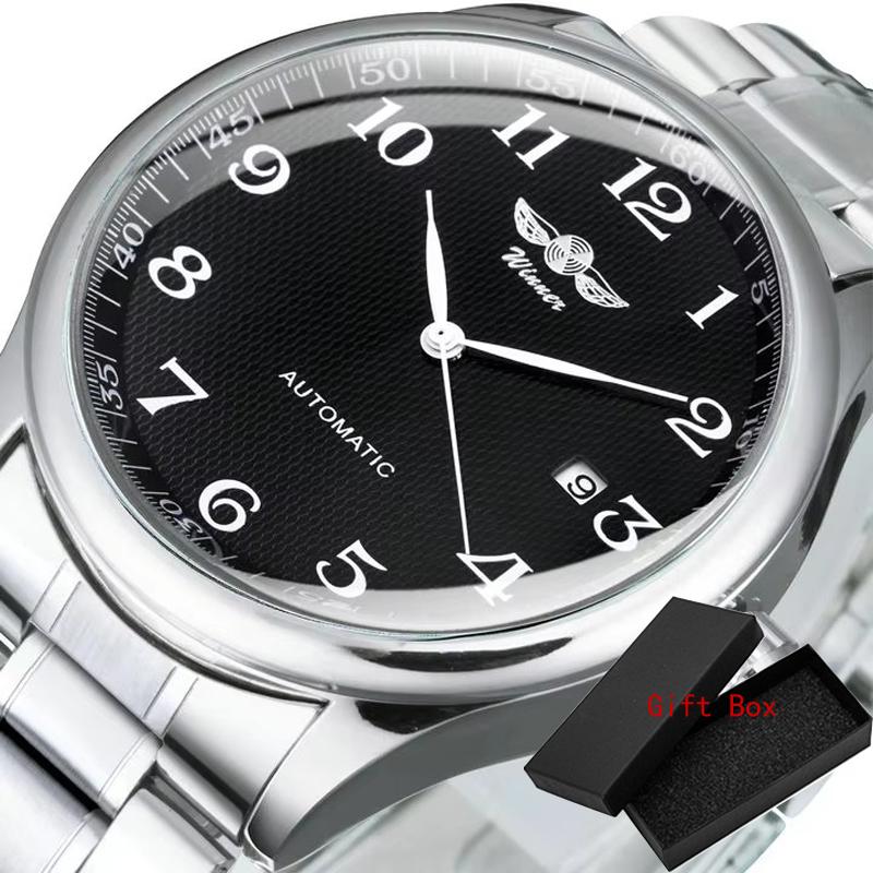 Fashion Business Automatic Mechanical Watch Men Time Master Leather Strap White Dial Calendar Date Montre Homme Winner Classic