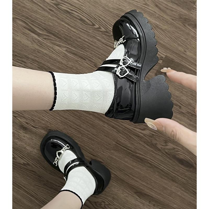 Новые черные женские летние туфли на толстом каблуке с круглым носком в японском стиле Jk Shoes Thick Sole Mary Jane