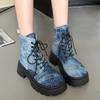 Модные женские ботильоны из денима на платформе с кристаллами и толстым каблуком, короткие женские ботинки с толстой подошвой, нескользящие, мотоциклетные ботинки для женщин