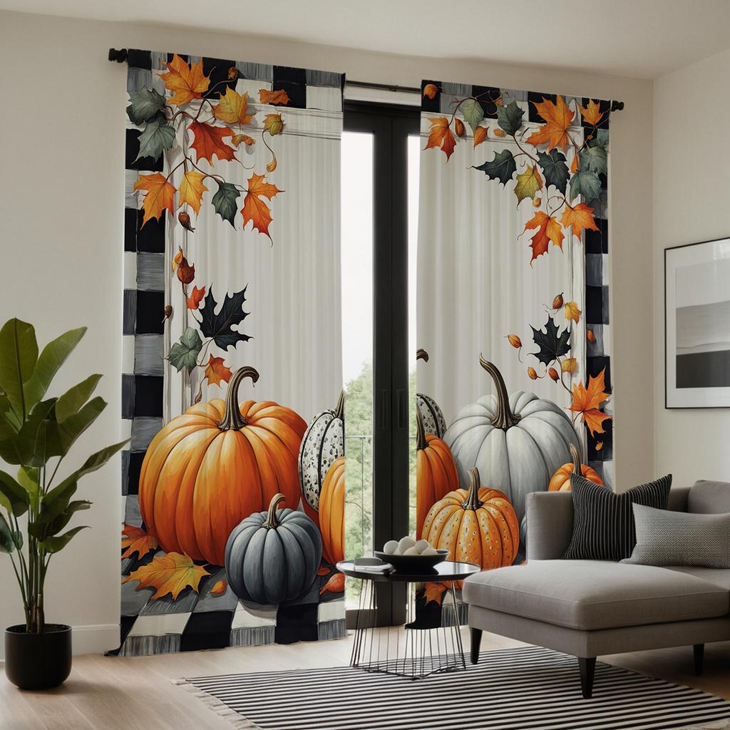2 шт. цифровая занавеска HD с принтом Желтый галстук Праздник урожая тыква Кленовая лоза Домашний декор в стиле Украсьте гостиную спальню