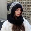 New Hoodie Beanie With Pom Winter Windproof Warm Knit Hats Ribbed Knitted Beanies Neck Guard Ski Hat For Women