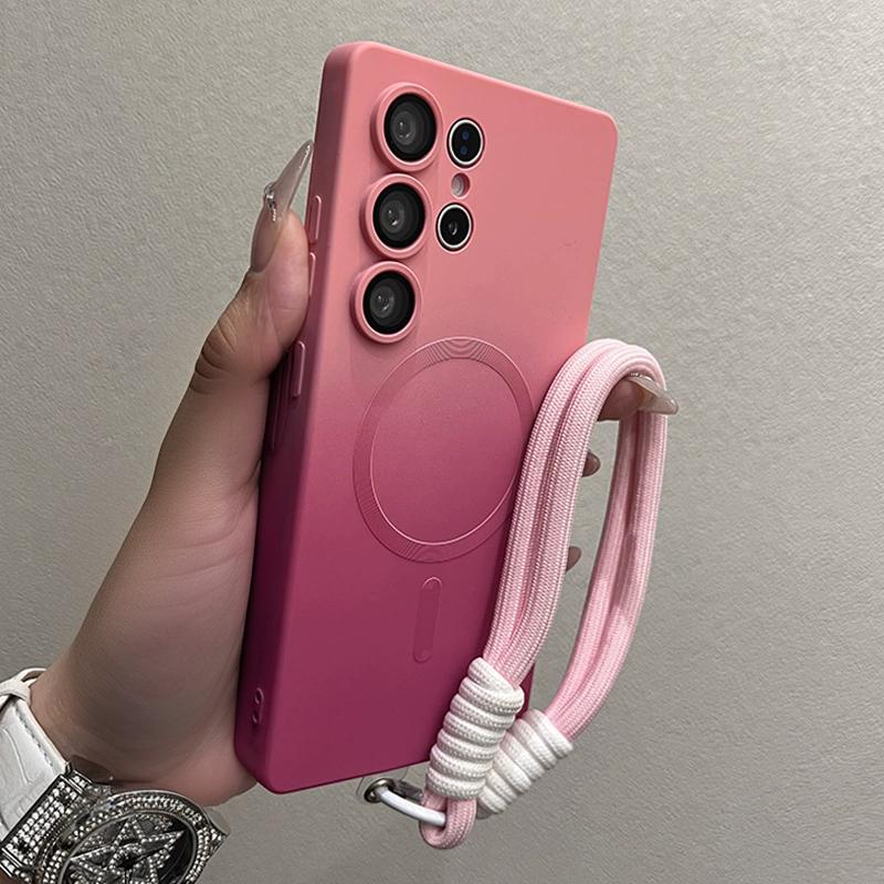 Luxury Gradient Color Magnetic Case for Samsung Galaxy S26 S25 S24 S23 S22 Ultra S25 Plus Liquid Silicone Hand Chain Cover