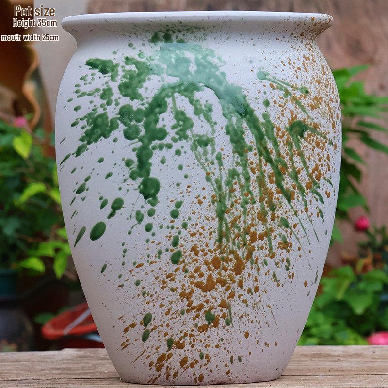 Vintage Ceramic Pot for Indoor/Outdoor Use – Large, Breathable Coarse Pottery for Green Plants, Tall Wide Mouth Design for Bougainvillea & Succulents