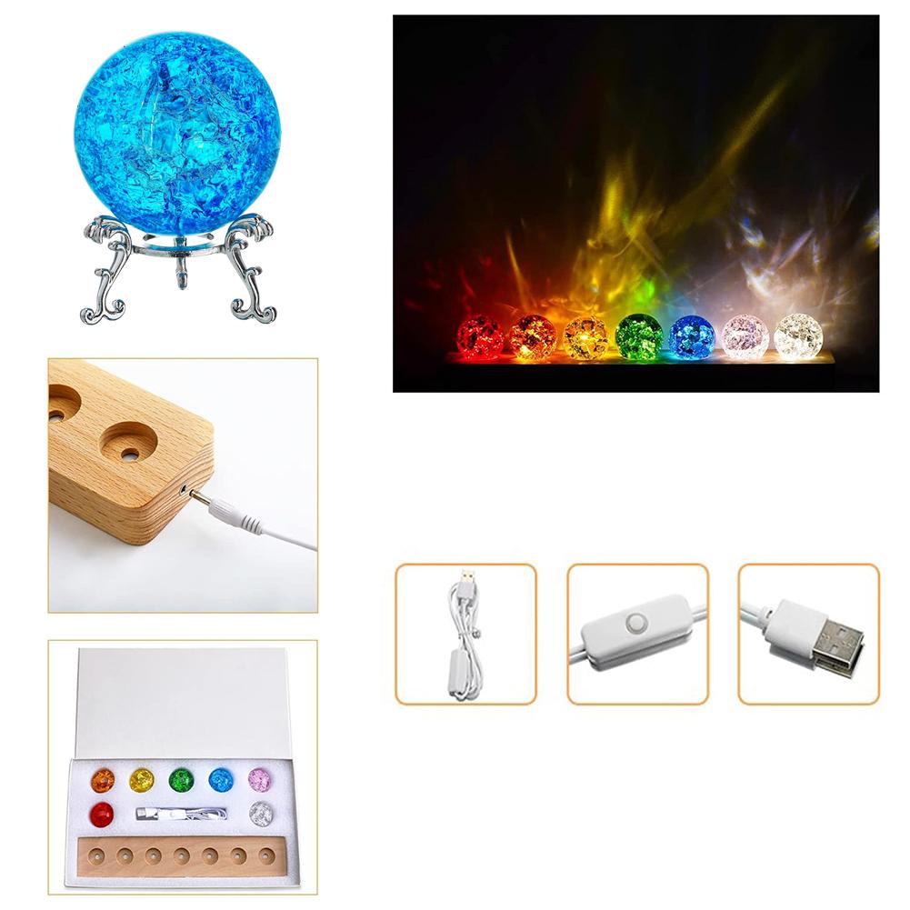 Colored Crystal Ice Cracking Ball Solid Glass Ball Night Light Decoration Ornament Rockery And Flowing Bonsai Craft Accessories