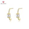 Cross-border 925 Sterling Silver Pin Earrings, Rectangular Zircon Stud Earrings, Simple French Fashion Light Luxury Earrings