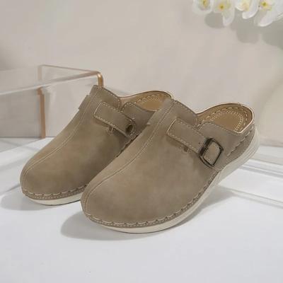 Весенние новые тапочки Baotou, женские модные сандалии с круглым носком, глубоким носком, металлической пряжкой, мягкой подошвой, нескользящие, на низком каблуке