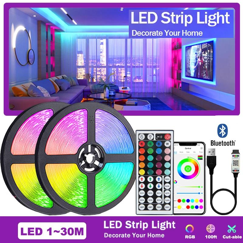 USB 5V Светодиодная лента RGB 5050 Светодиодная лента для стены, комнаты, с управлением через приложение и пульт ДУ, гибкая светодиодная лента, диодные огни для украшения комнаты, дома