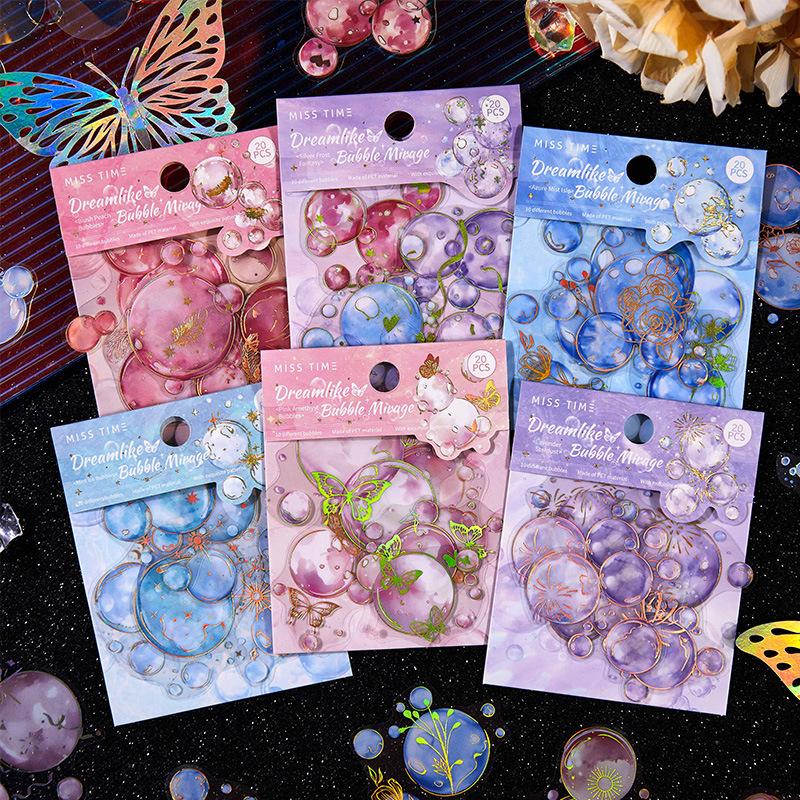 20 Sheets Dreamy Gold Foil Bubble Shadow Stickers Shiny Metallic Effect Self-Adhesive For Journal Scrapbook DIY Deco
