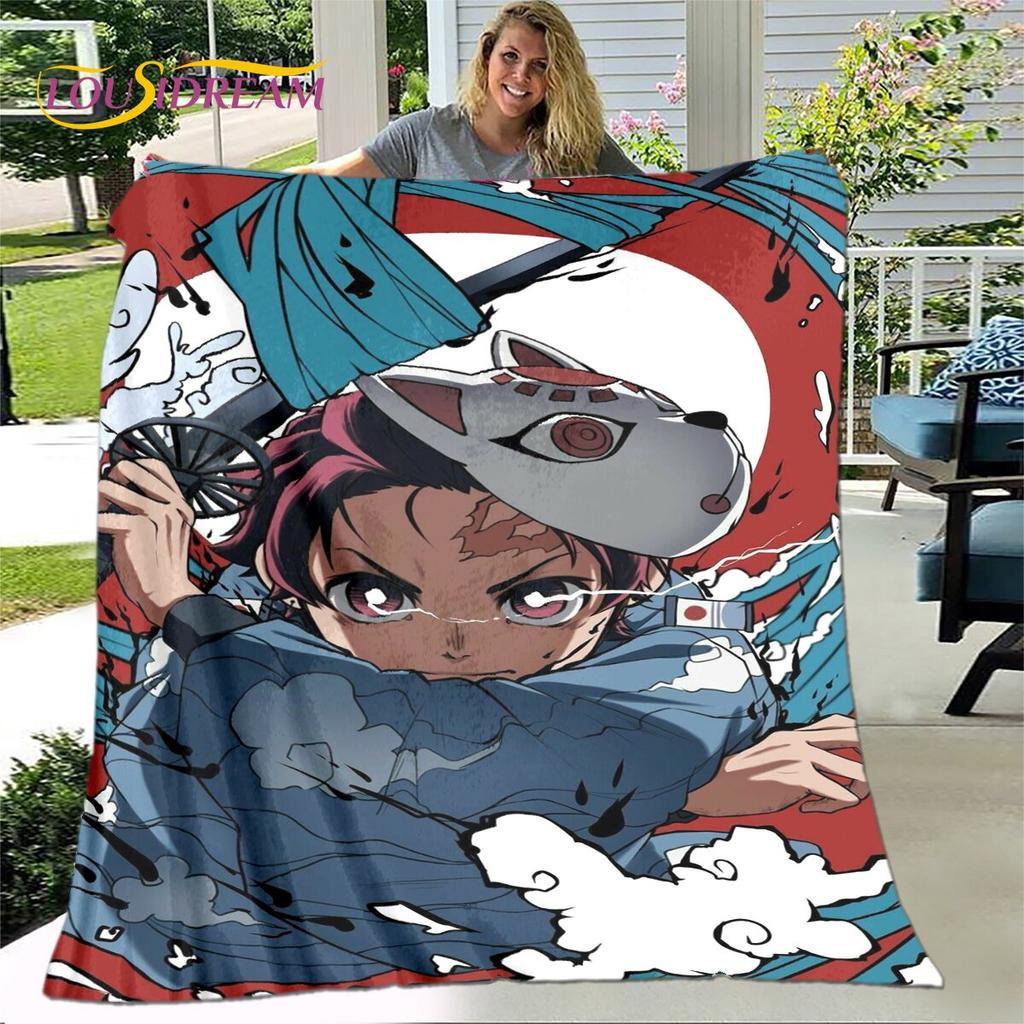 Anime Cartoon Demon Slayer Blanket,Flannel Blanket Throw Blanket,Sherpa Warm Children's Blanket for Living Room Bedroom Beds