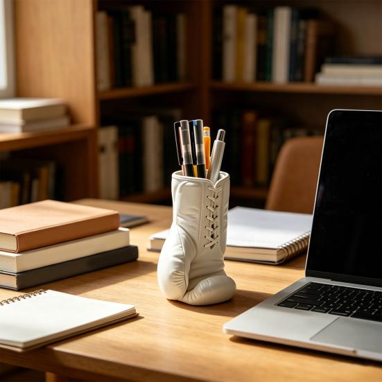 3D Printed Boxing Glove Pen Holder, Matte Desk Organizer with Stable Base, Hollow Large Capacity Slot for Pens Stationery, Creative Sports Decor Gift