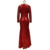 Women Evening Dress Sequin Deep V Neck Long Sleeves Slim Fit Fishtail Hem Sequin Floor Length