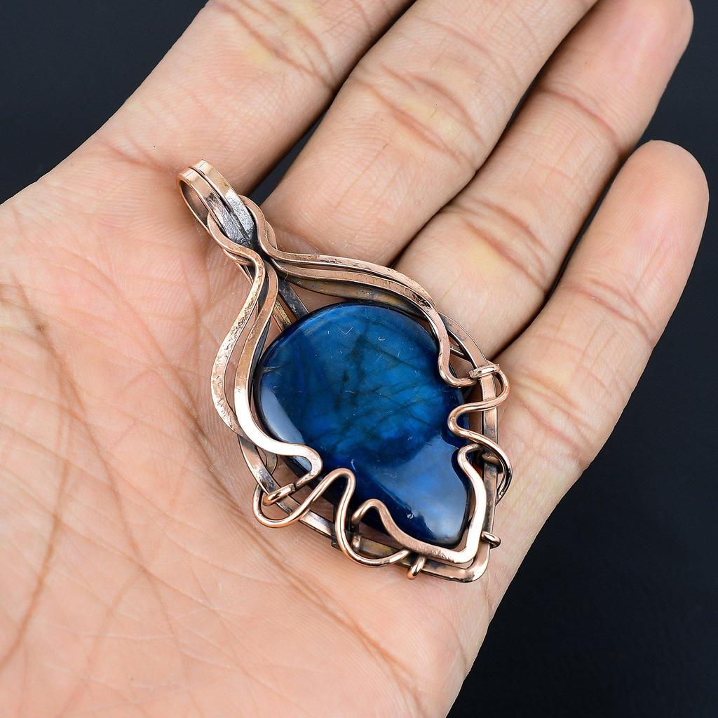 Blue Flash Labradorite Jewelry,999 Copper Wire Wrapped Pendant, Handmade Gemstone Jewelry, Gifts For Wife Brand New Pendant