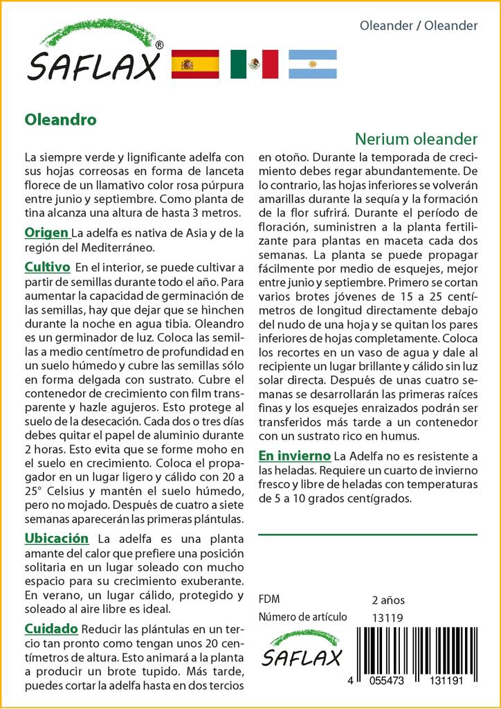 SAFLAX Garden in the Bag - Олеандр - 50 семян - С субстратом в подходящем пакете-стойке - Нериумовый олеандр