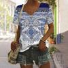 Bohemian Floral 3D Print T-Shirts Women V-Neck Short Sleeve T Shirt Streetwear Y2k Tops Harajuku Oversized Tees Woman Clothing