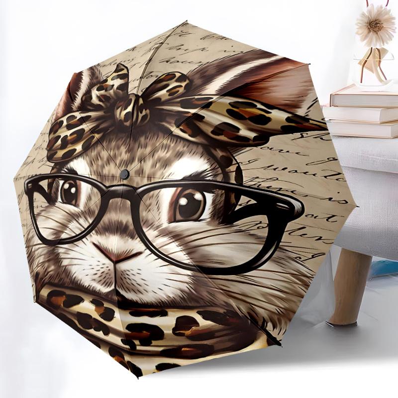 1pc Rabbit Glasses Automatic Open/close Umbrella, 8-Rib sturdy structure, Auto Folding/Opening, Portable Travel Umbrella for Women, c33