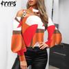 Women's Fashion Casual Spring Autumn Colour Block Print Long Sleeve Oblique Collar Blouses & Shirts