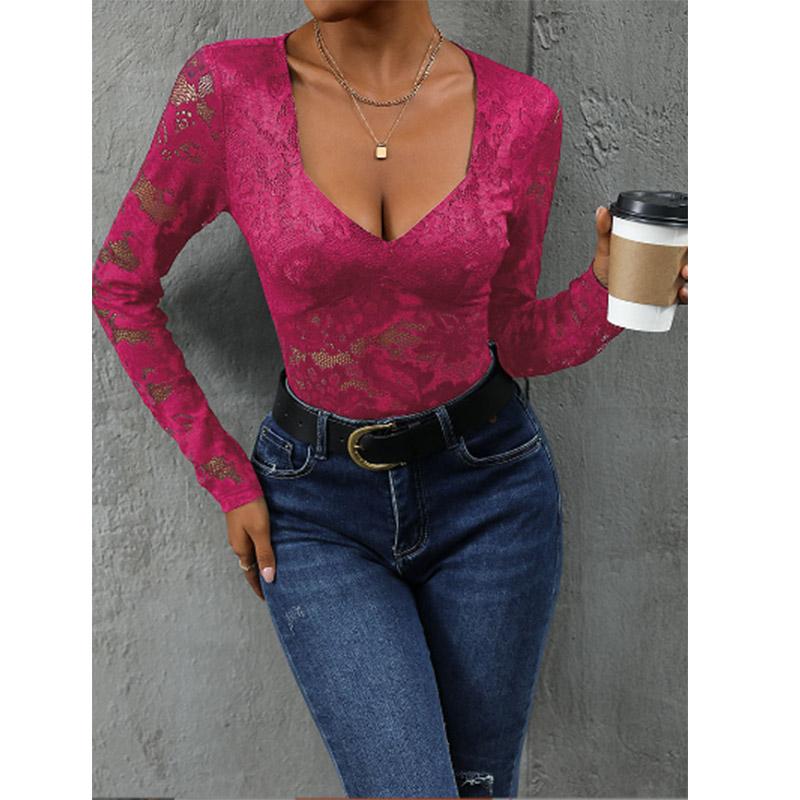 Модный цельный боди женский с длинным рукавом кружевной летний комбинезон нижнее белье