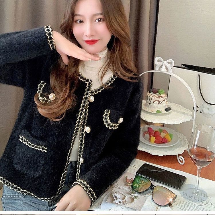 Кардиган, пальто, осенне-зимнее пальто с небольшим ароматом ветра, корейское флисовое пальто с имитацией норки, женский короткий вязаный свитер, кардиган