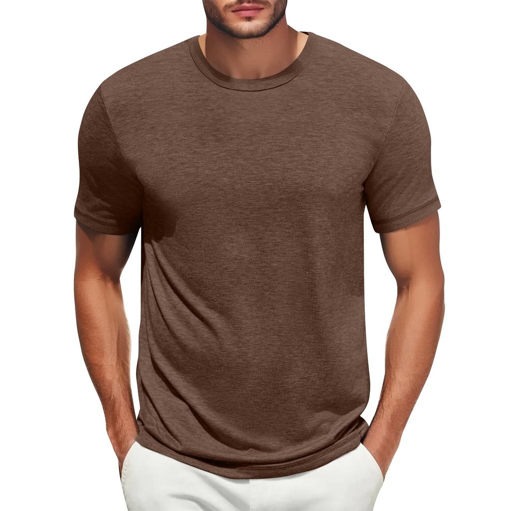Men's Casual Fashion Comfort Solid Color Round Neck Pullover Sweatshirt Tops