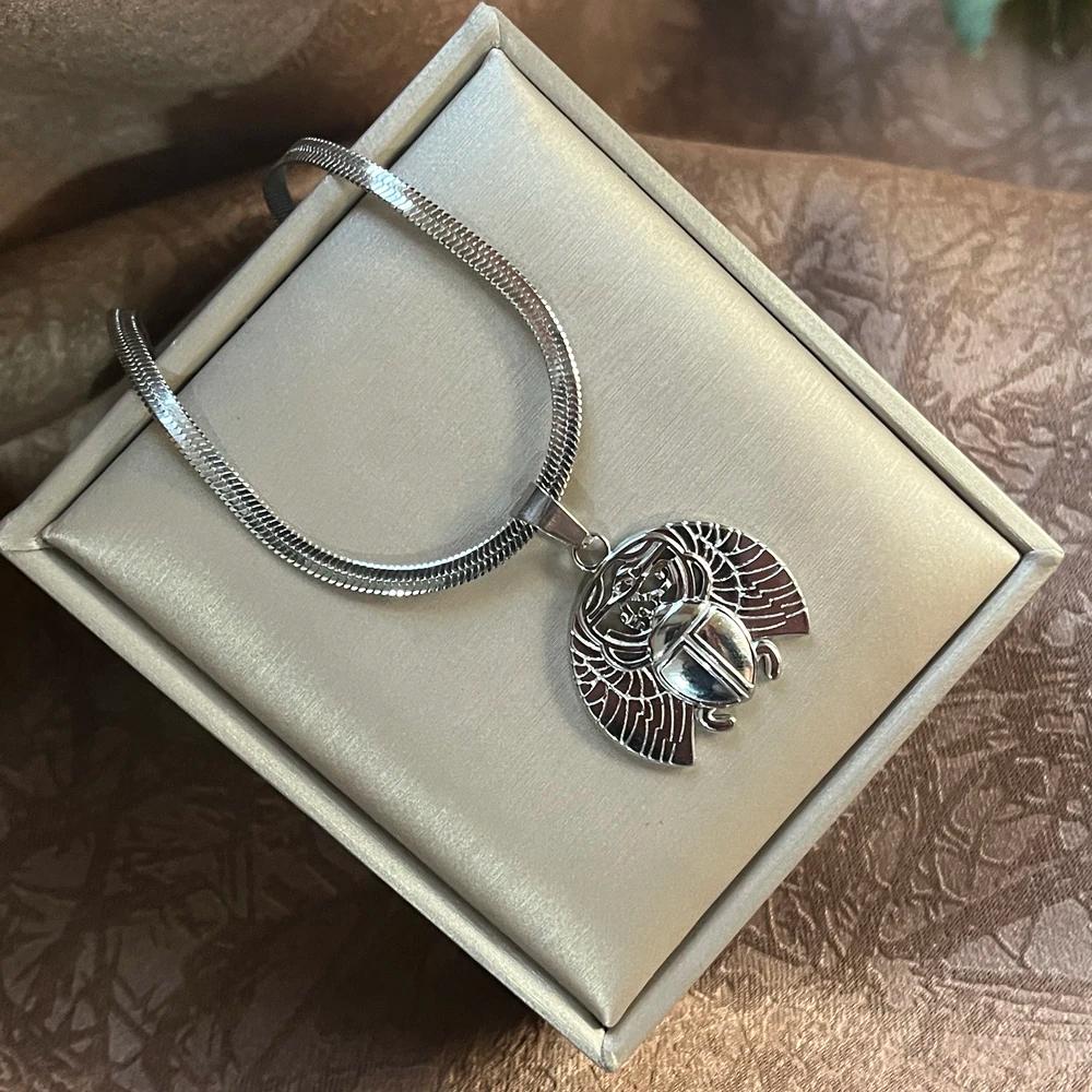 Ancient Egyptian Symbol Scarab Beetle Insect Pharaoh Protection Rebirth Amulet Pendant Necklace Women Stainless Steel Chains Jewelry Gifts