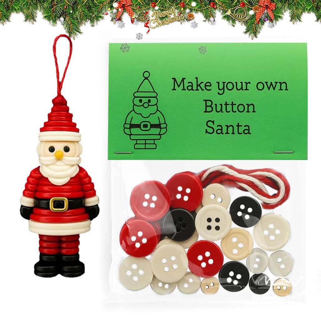 DIY 4pcs Christmas Button Ornament Making Kit Christmas Snowman/Santa Claus/Christmas Tree/Angel Button Pendant Making Set