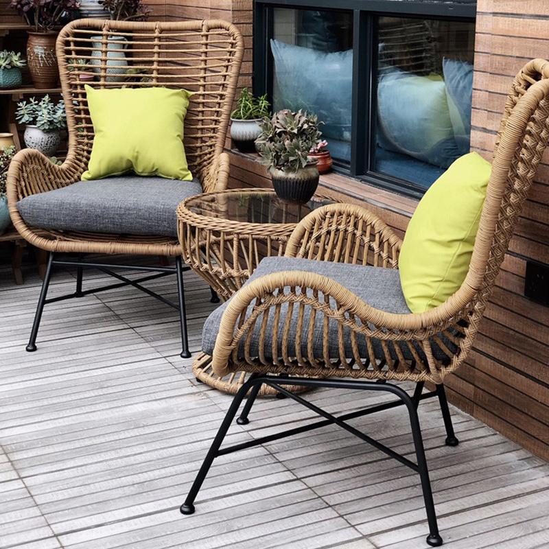 Nordic Leisure Lazy Sofa Outdoor Balcony Table and Chair Combination Rattan Chair Tea Table Back Chair