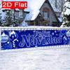 Spanish White Merry Christmas Christmas Yard Banner, Polyester Outdoor Fence Decor Garden Sign