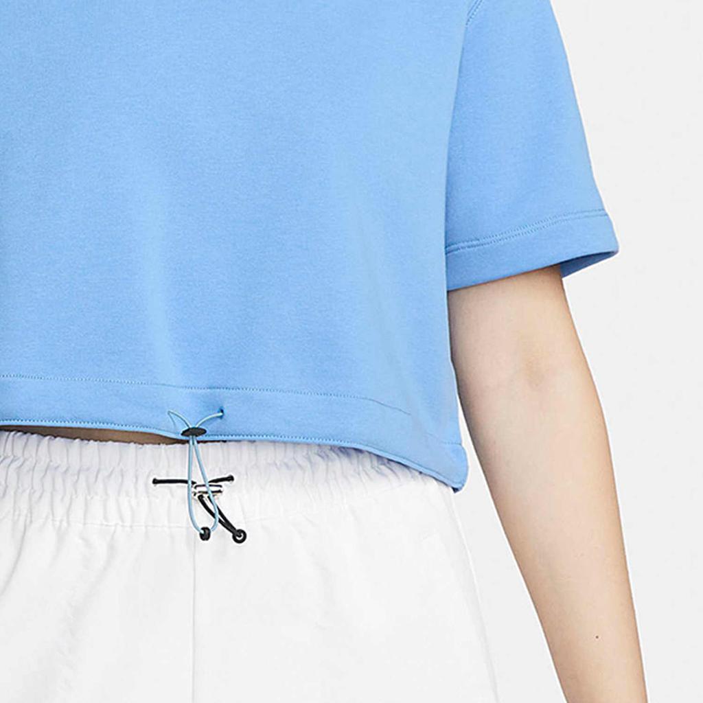 Nike Повседневный круглый вырез свитера с высокой талией укороченный шнурок строчка короткий рукав с заниженной линией плеча женская футболка синий DM6745-412