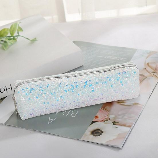Pencil Case Large Capacity Smooth Zipper Stylish Glitter Sequin Stationery Storage Pouch School Supplies