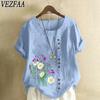 Женские модные повседневные летние весенние блузки и рубашки с цветочным узором и коротким рукавом с круглым вырезом