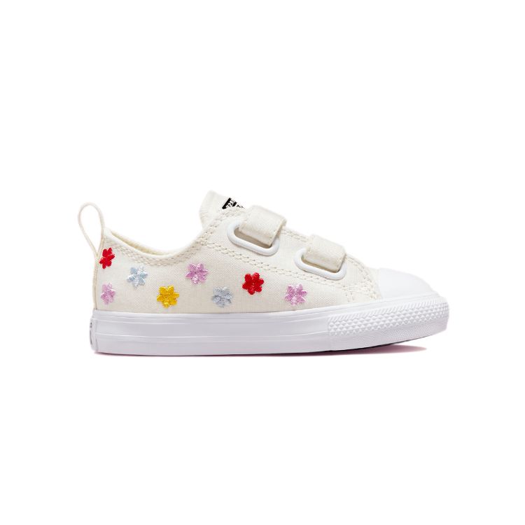 Converse Детские кроссовки Chuck Taylor All Star Easy-On Low TD с цветочной вышивкой, белые винтажно-белые A02213C