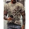 Men's Vintage Compass Pattern 3D Print T-shirts Hip Hop Tops Tees Outdoors Clothes Male