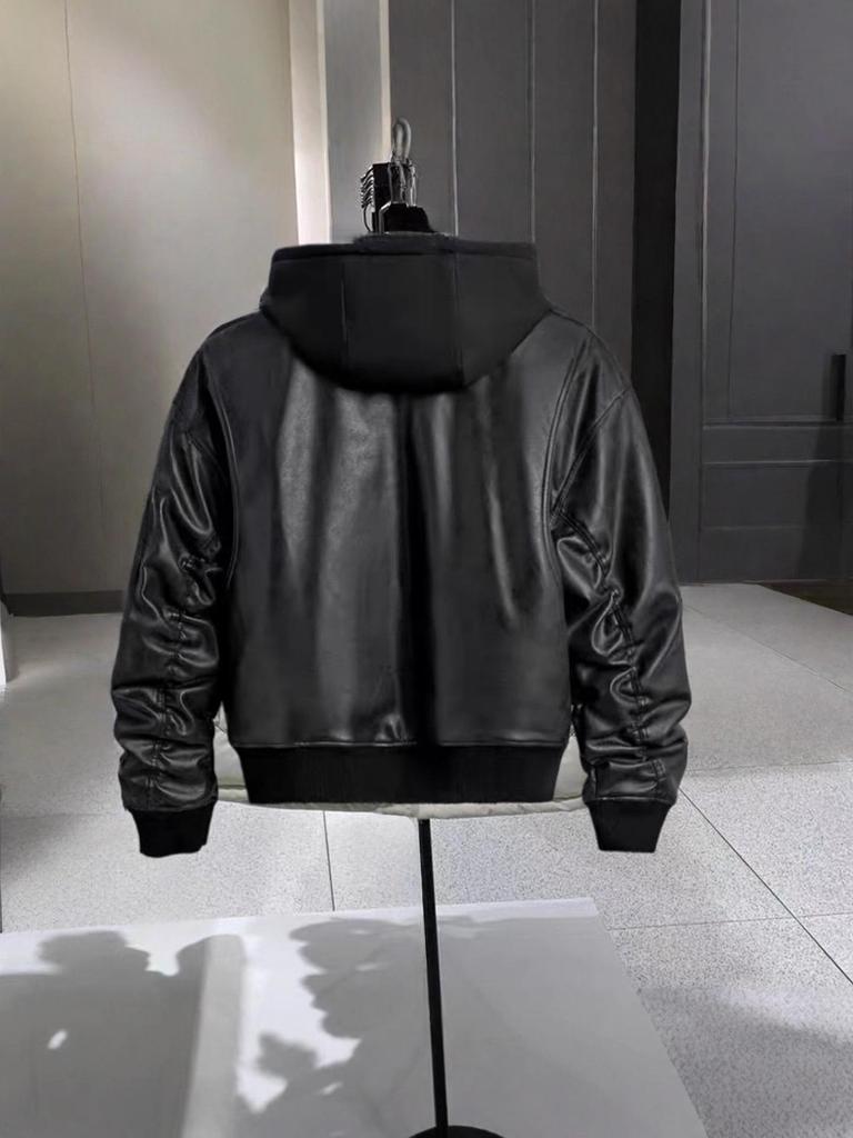 Мужская зимняя модная свободная куртка с капюшоном из искусственной кожи 8491706