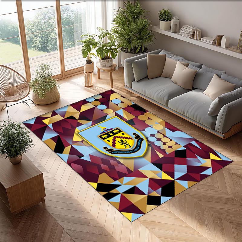 Burnley Football Print Crystal Velvet Rug, Comfortable Water Absorbent Non Slip Indoor Floor Carpet
