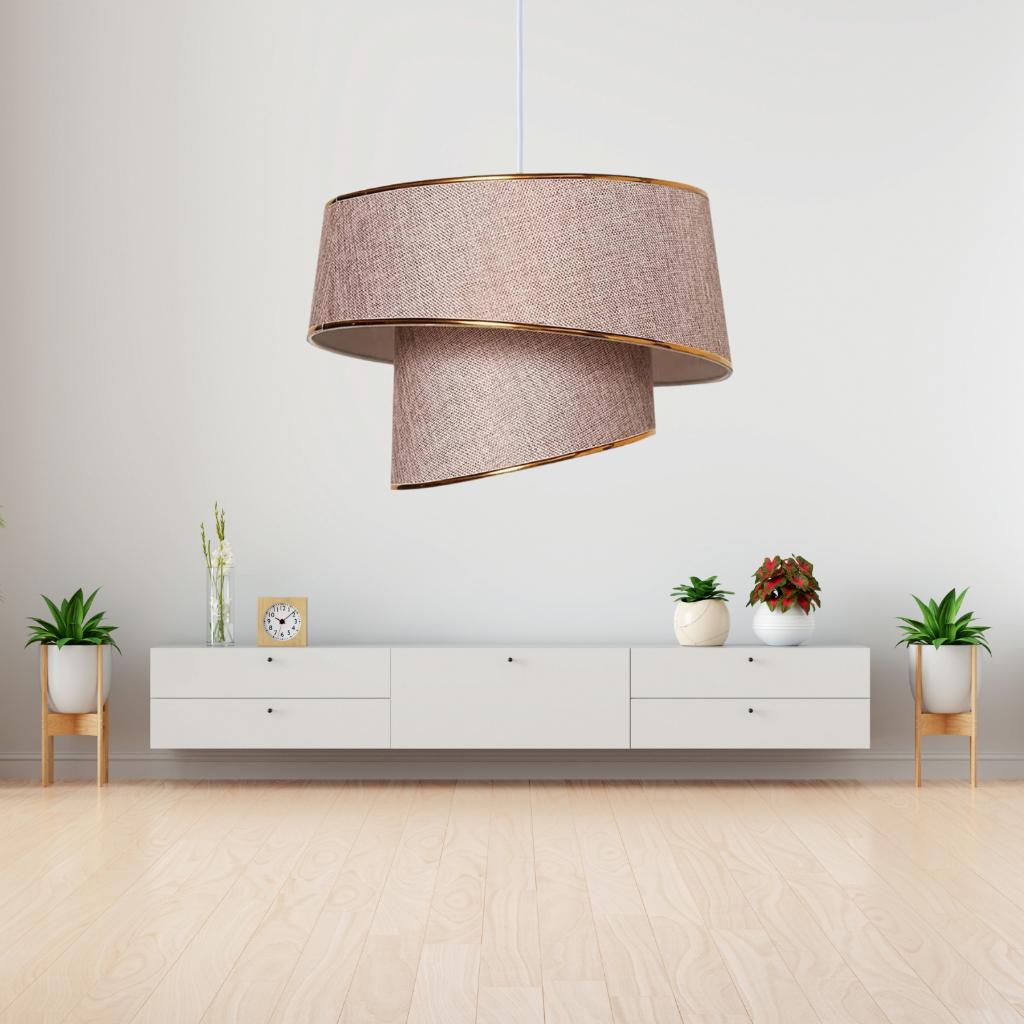 Style Asymmetric Cake Chandelier Dusty Rose Fabric Gold Strip Bedroom Living Room Pendant Lamp