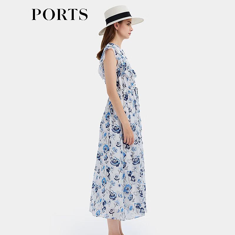 PORTS Women's Summer Printed Waist-Cinching Midi Dress