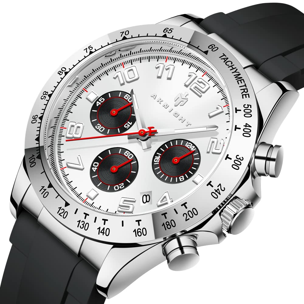 AKNIGHT Watch Fashionable Popular Quartz Soft Silicone Strap Chronograph Easy To See Luminous Analog Arm Clock Waterproof Date Watch for Men Japanese