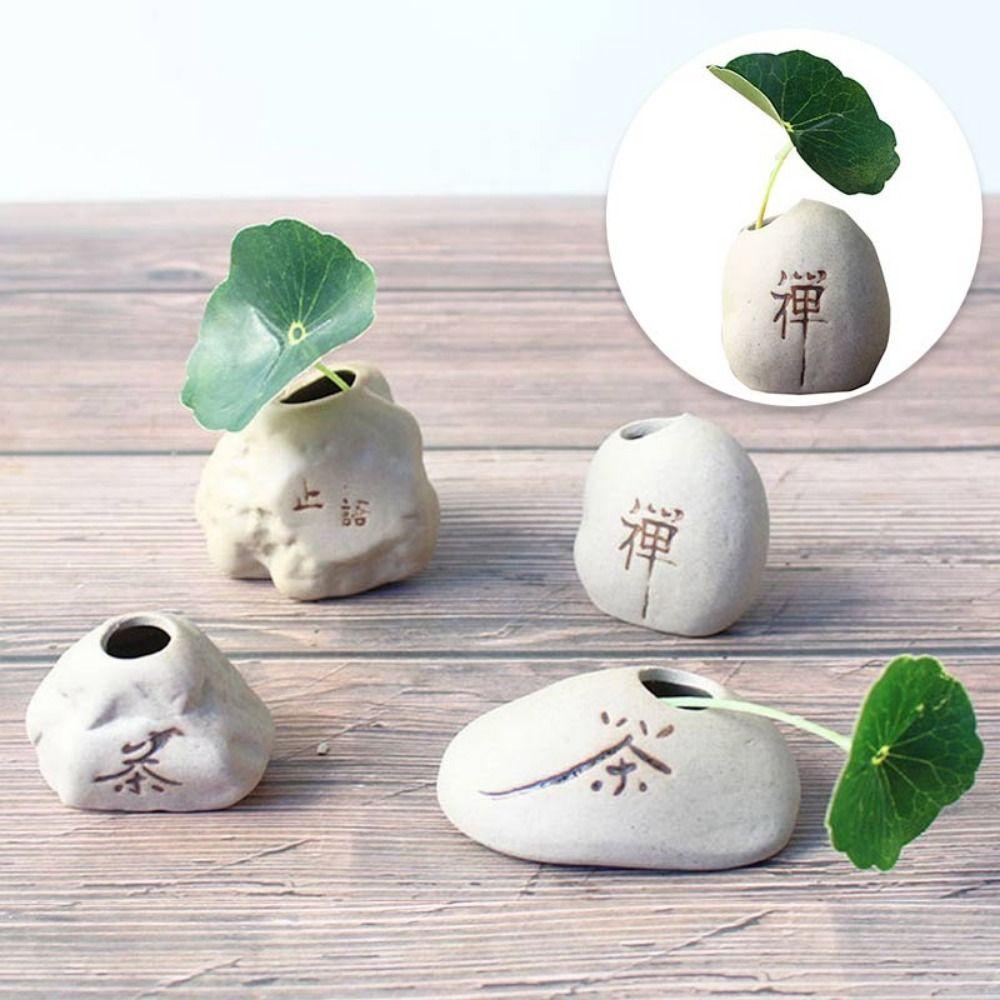 Ceramic Ceramic Zen Hydroponic Vase Rough Desktop Small Vase Retro Stone Shape Vase  Tea Table