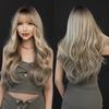Длинный вьющийся коричневый парик Ombre Blonde для женщин, повседневные вечерние синтетические волосы высокой плотности с свободным телом, волнистые медные парики из волос с челкой