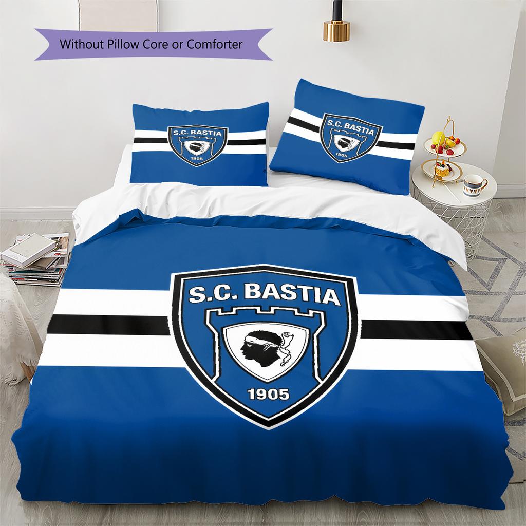 SC Bastia Pattern Bedding Home Decoration Birthday Gift (1 * duvet cover + 2 * pillowcase, without core)
