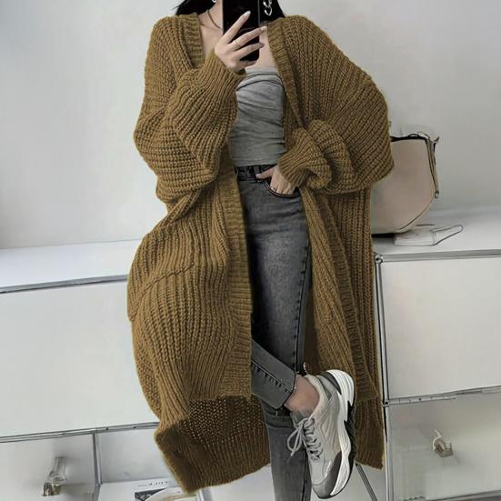 Women Long Cardigan Sweater Coat Open Front Mid-length Knitting Coat with Pockets Fall Winter Outwear