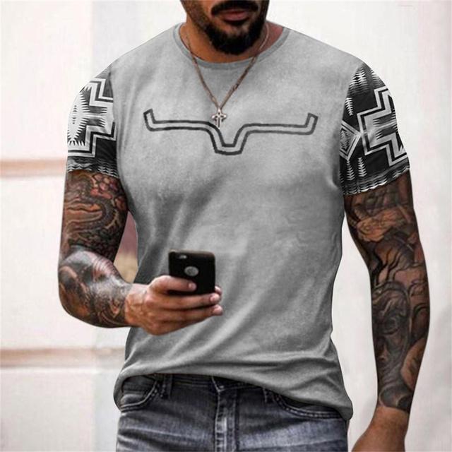 Винтажные мужские футболки с ковбойским принтом и принтом, летняя уличная одежда с круглым вырезом, футболка большого размера, повседневные свободные топы с короткими рукавами, одежда