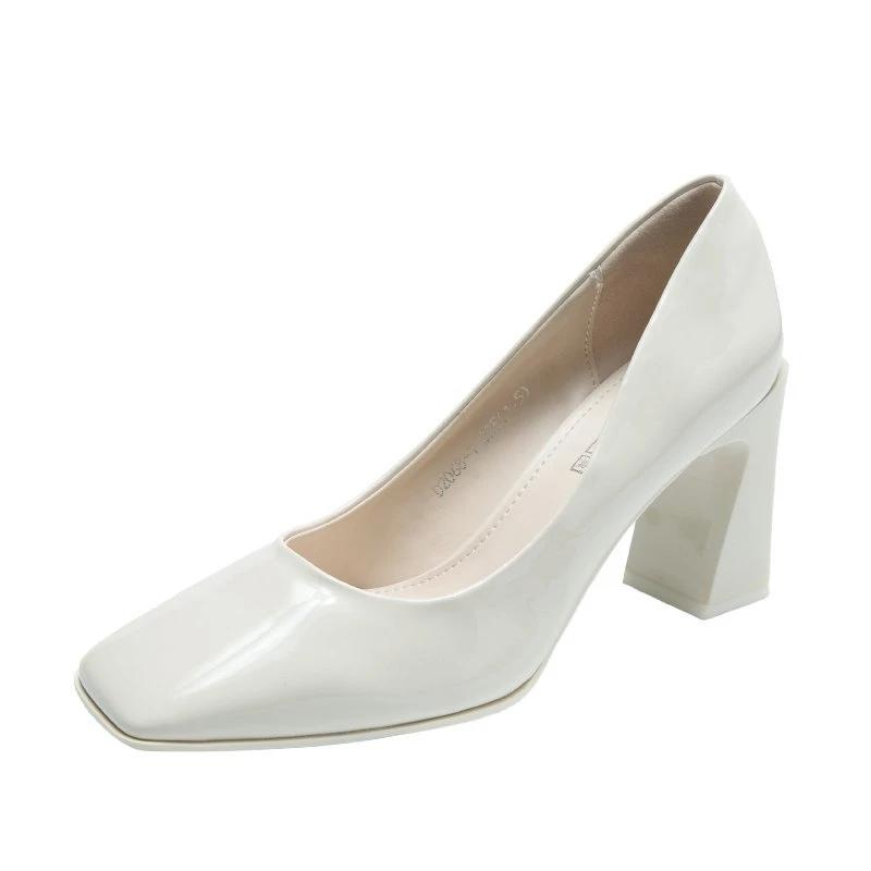 Модные повседневные и универсальные женские туфли с квадратным носком 2024 года, новые модные женские туфли-лодочки с неглубоким носком, элегантные и простые туфли на квадратном каблуке