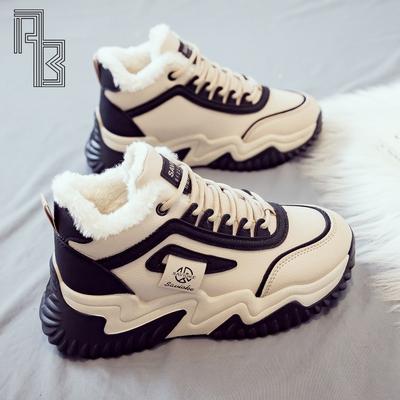 Женские хлопковые туфли с добавленным бархатом, утолщенной изоляцией, высоким верхом, зимние новые универсальные туфли на толстой подошве в стиле «папа»