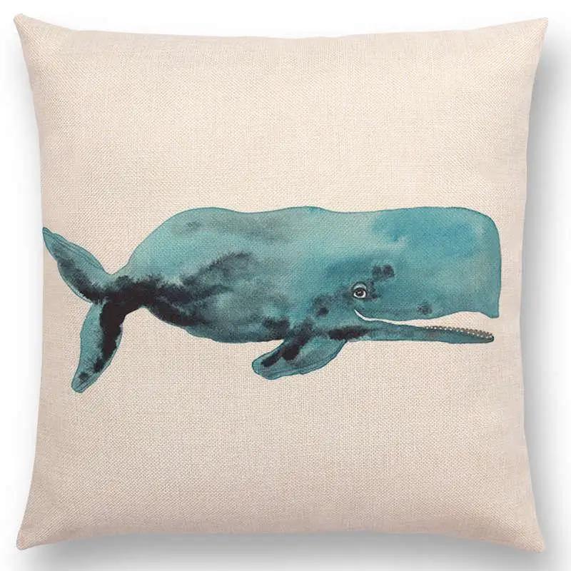 Newest Fashion Nordic Style Whale Cushion Cover Ocean Whales Home Pillow Case Linen Cotton Pillows Covers
