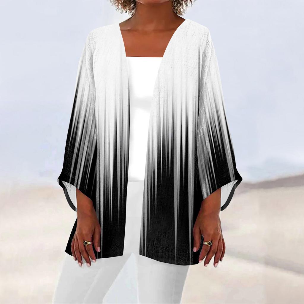 Women's Casual Fashion Caot Retro Printed Lightweight Medium Length Jacket Cardigan