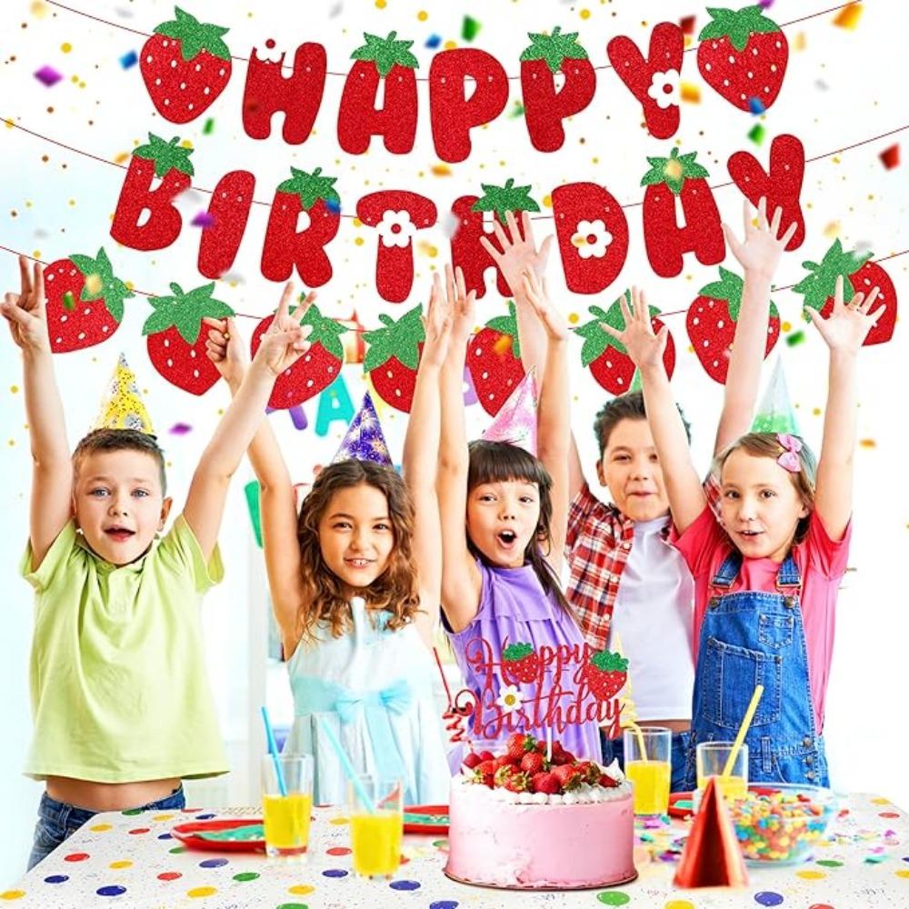 Блестящая клубника на день рождения украшения для кексов украшения на день рождения баннеры на торт для создания атмосферы вечеринки