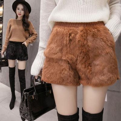 Осень и Зима Шорты с высокой талией, облегающие, теплые с толстым мехом для женщин, верхняя одежда, эластичные, вязаные повседневные брюки из искусственной норки, брюки для носки под сапоги