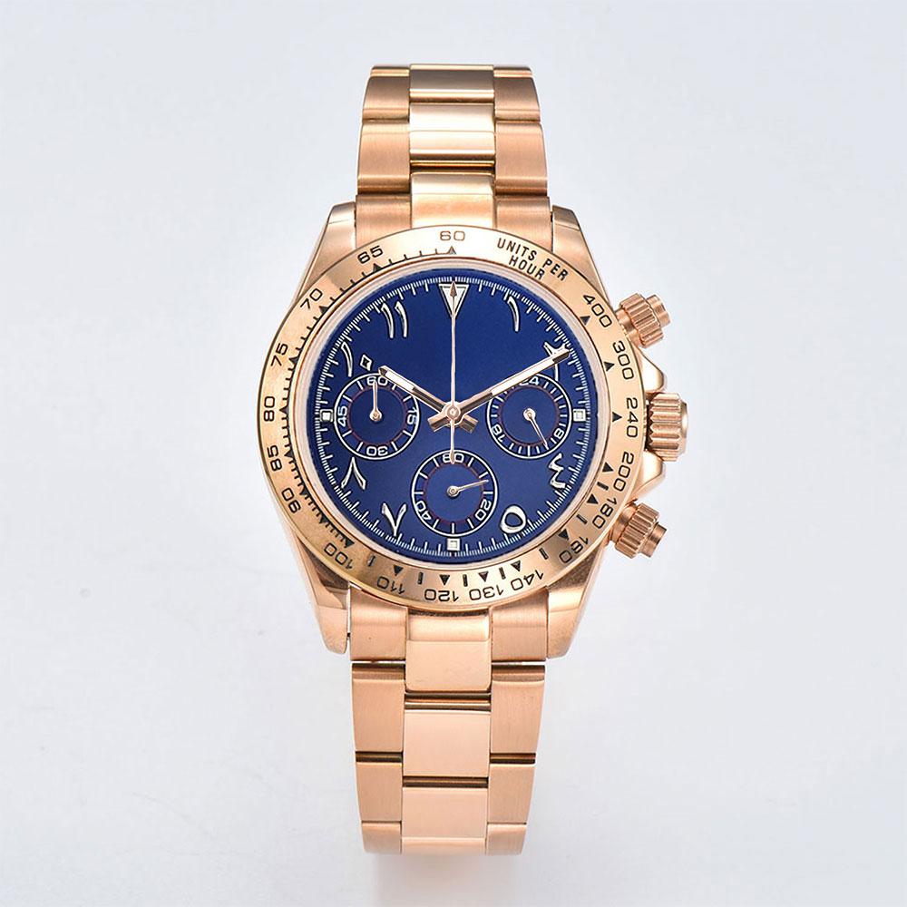 39mm Men's Watch VK63 Movement Quartz Chronograph Sapphire Glass Blue Arabic Dial Luxury Business Men Waterproof Watch